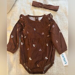 |Carter's| Chocolate Floral Bodysuit w/ Bow